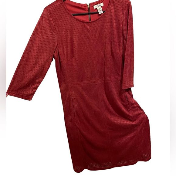 Cato Burgundy Eyelet Faux Suede Mini Shift Dress - Picture 1 of 8